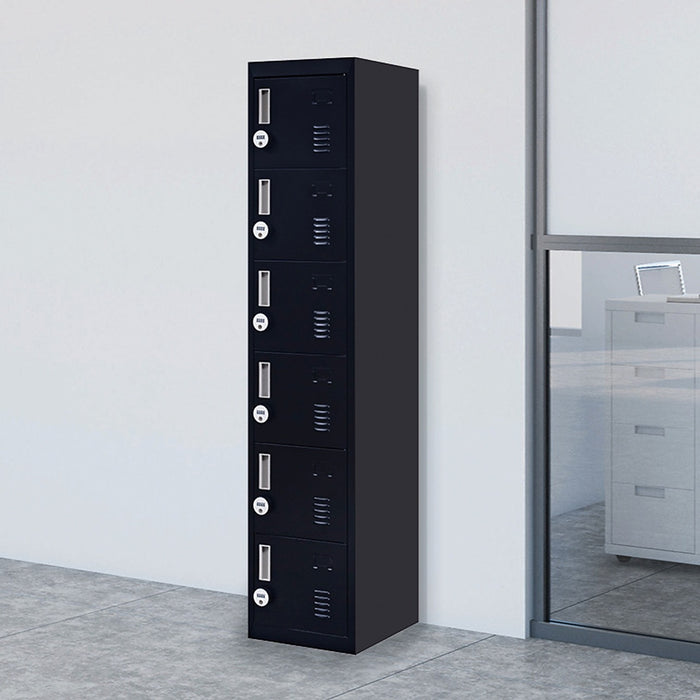 Black 6-Door Locker for Office Gym Shed School Home Storage - 4-Digit Combination Lock