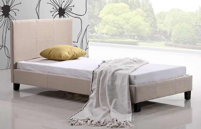 Single Bed Frame Beige Linen Fabric