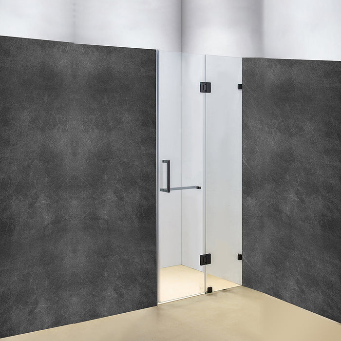 110 x 200cm Wall to Wall Frameless Shower Screen in Black Hardware, Square Handle