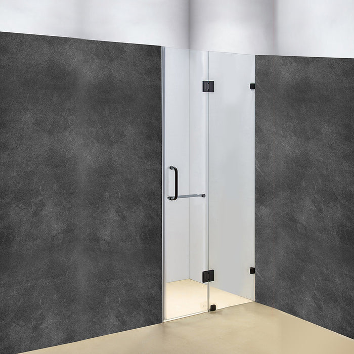120 x 200cm Wall to Wall Frameless Shower Screen in Black Hardware with Round Handle