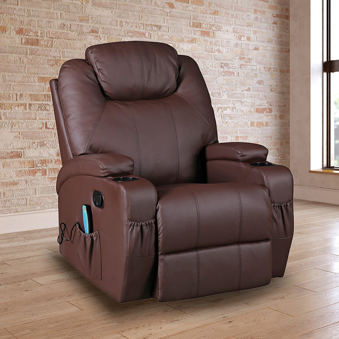 Massage Chair Recliner with Swivel and 8 Point Heat in Brown