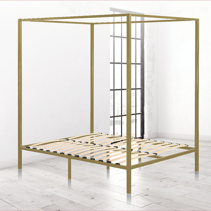 4 Four Poster Double Bed Frame - Gold