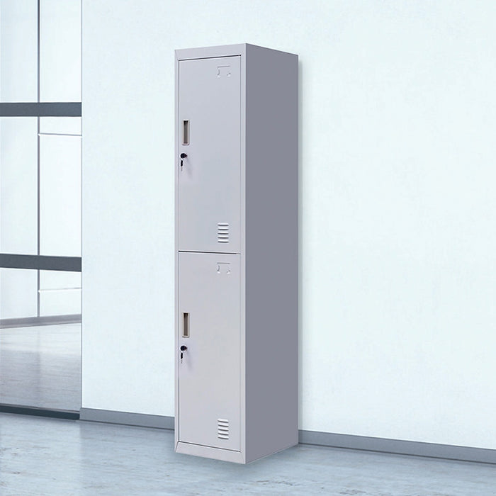 Grey 2-Door Locker for Office Gym Shed School Home Storage - Standard Lock with 2 Keys