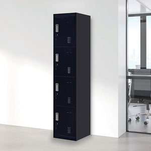 Black 4-Door Locker for Office Gym Shed School Home Storage - Standard Lock with 2 Keys