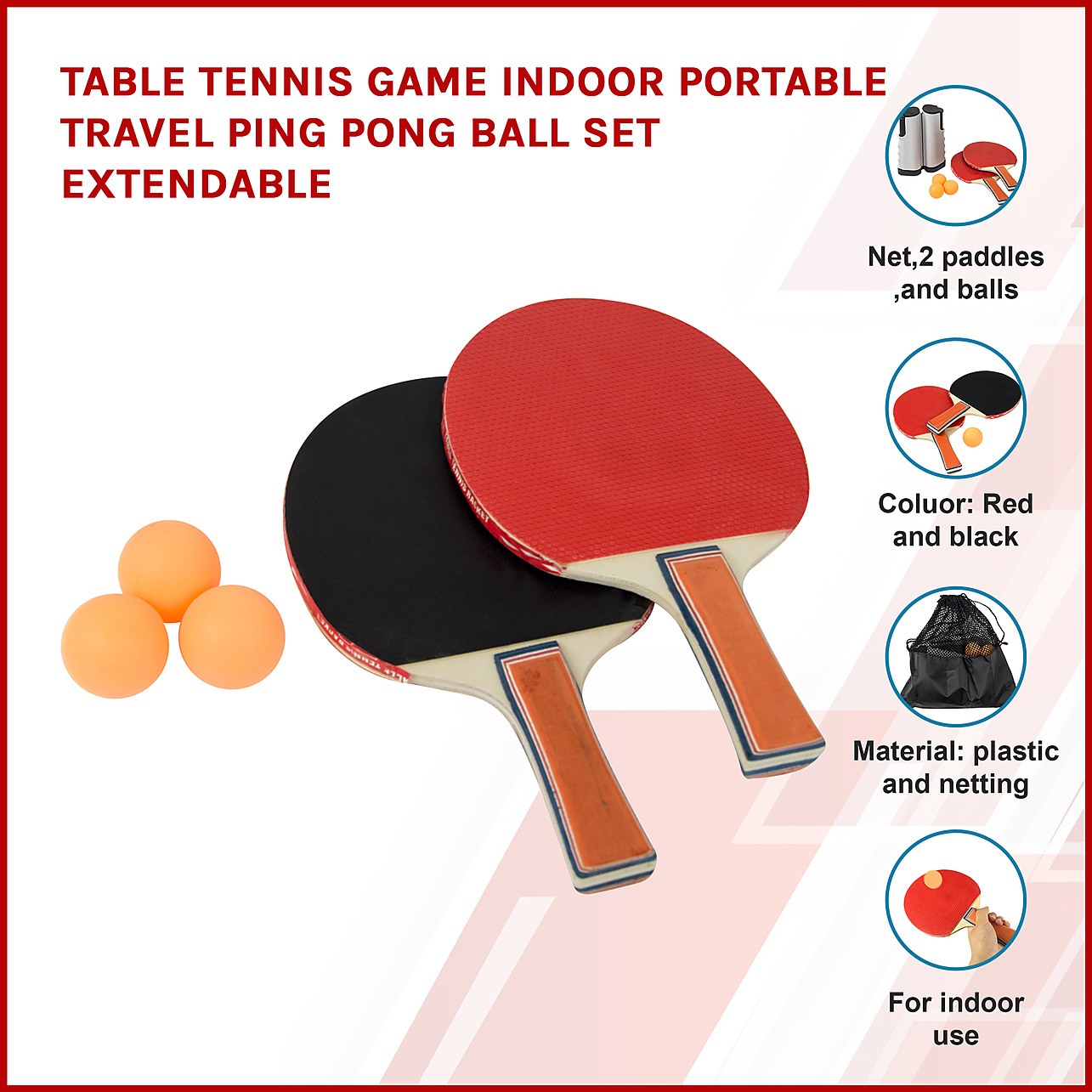  HAKOL Ping Pong Set with 4 Paddles & Net for Any